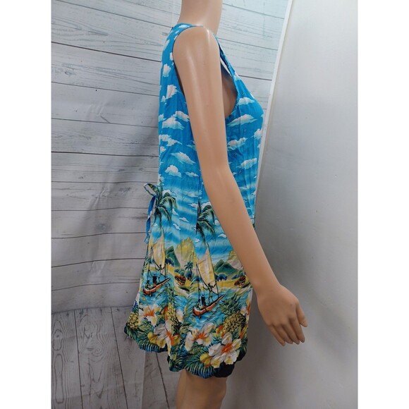Colorful Hawaiian Dress Sz L Embellished Beaded Palms Floral Pineapple Sequins - Picture 4 of 12